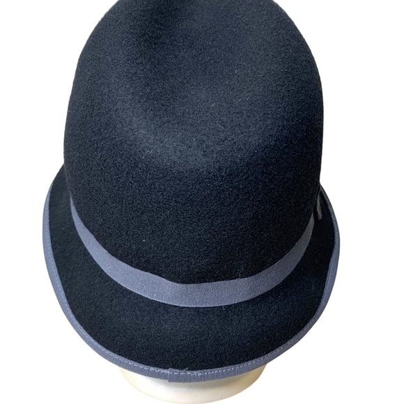 Attitude minimalist timeless black gray ribbon trim 100% wool fedora bucket hat - Picture 3 of 12